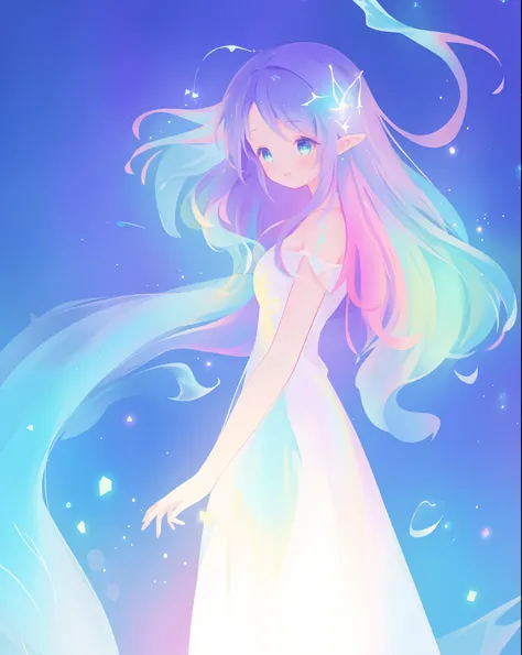 beautiful girl, simple white princess ballgown, vibrant pastel colors, (colorful), colorful flowing long liquid hair, magical lights, sparkling magical liquid, inspired by Glen Keane, inspired by Lois van Baarle, disney art style, by Lois van Baarle, glowi...