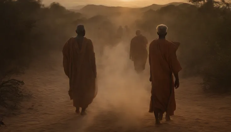 Ethereal photo of 2 men, 1 Irish white, 1 homem africano, 45 anos, , emerging from turbulences of smoke and vapors, cabelos longos, estilo de Steve McCurry, obra-prima de arte intrincada, agourento, proportion Aurea, trending in cgsociety, intrincado, epic...