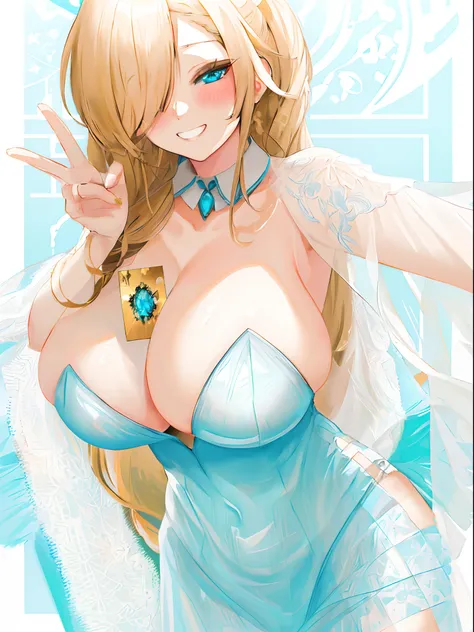 ((Best quality, 8K, Masterpiece: 1.4)),((Amazing detail: 1.3)),((illustration,big breasts,: 1.2)),((high resolution: 1.1)),(Blue Archive),1girl,ichinose asuna,halo on the head,sexy Maid attire,Long bangs,((gold long hair)),evil smile,blush, half-closed eye...