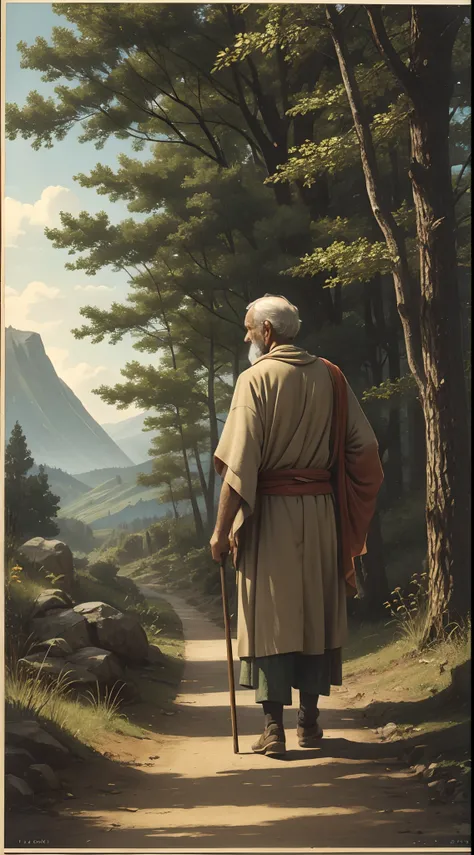 Old man walking towards the forest,4th century