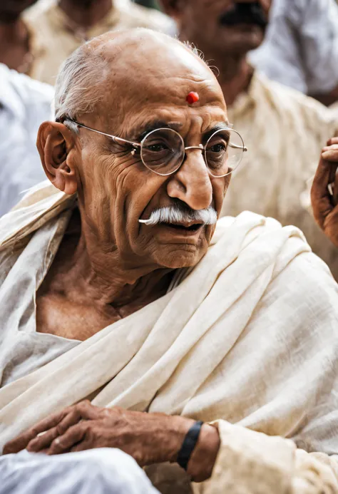 The usually calm and composed Mahatma Gandhi takes on a new persona, his movements swift and calculated as he leads his followers into battle, his eyes reflecting the fire within.