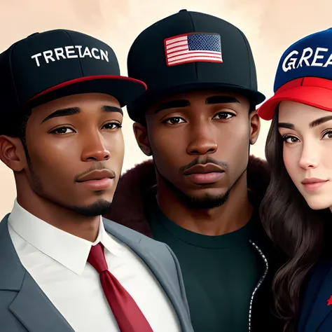 Group of black men wearing make America great again hats