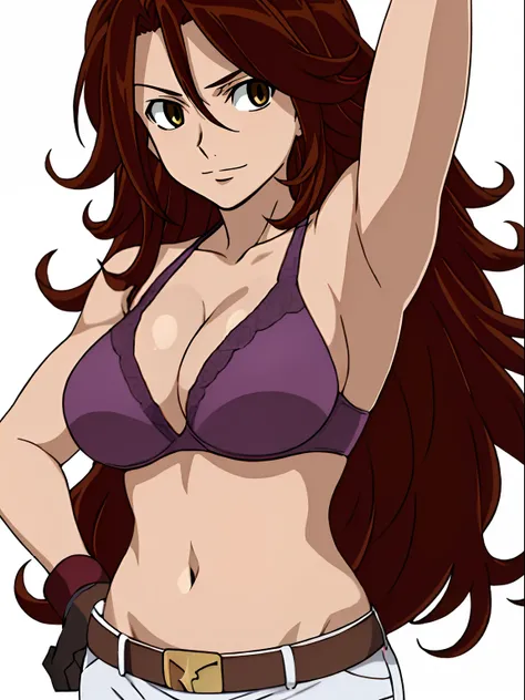 slightly Flexing arm muscles, Karate stance, ((solo)), Best Quality, hires, curvy midsection, (tilt head, defined weak muscles, detailed muscles), smile, gentle face), upper body only, anime style: 1.8, anime drawing, ultra detailed face, ultra detailed bo...