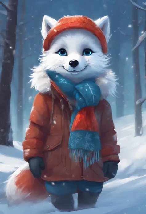 Style-NebMagic, portrait of Ismail Inceoglu, Gazelli, James jean, Anton Fadeev and Yoshitaka Amano, a fluffy cute Arctic fox wearing a Style-SylvaMagic scarf in the snow, very detailed, 8k resolution, digital art, trending on artstation, Vibrant Colours, C...