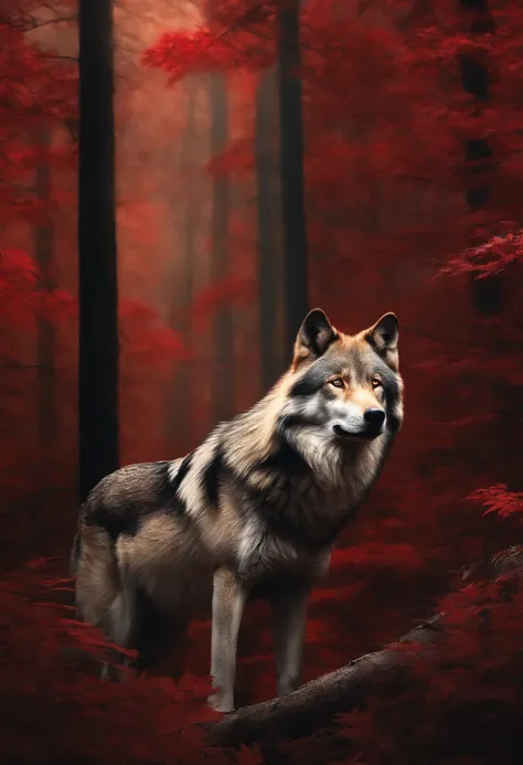 A Garota da Capa Vermelha com o Lobo na Floresta Escura, pintura digital detalhada, uma pintura fotorr ealista, fotografia de arte