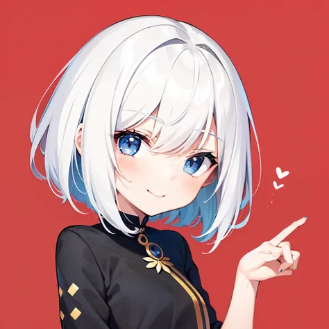 超A high resolution, nffsw, Best aesthetic, Best Quality, masutepiece, Flat Avatar, Perfect litthing、(colourfull、vivd colour: 1.4)、catss、mash hair,short-cut,　is shy, A smile, hair adornments, Chibi, simple background, 耳环, jewely, side locks, large oval eyes...