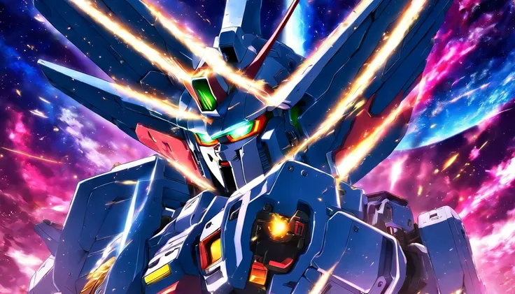 Anime: Gundam wing, robot de batalla en la galaxia, anime mecha moderno, estilo cool mecha, graficos detallados, arte conceptual digital de alta calidad