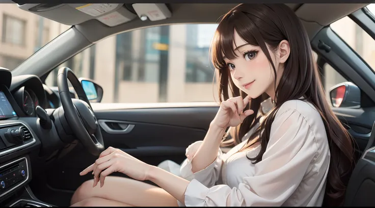 (Anime Pictures、top-quality)、​masterpiece、extremely delicate and beautiful、A highly detailed、nffsw、Unity、2k wallpaper、astonishing、finely detail、Highly detailed ticker Unity 8k wallpaper、ultra-detailliert、hight resolution、absurderes、1girl in、Sit in the driv...