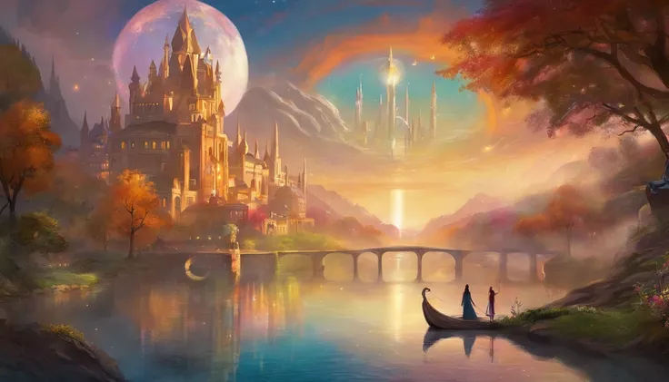 City of light magic, cloaked in perpetual night sky. The streets are white brick stone, and the building are an elegant white marble with colorful stained glass windows. The streets are lit with floating orbs of magic. There are small rivers and waterfalls...