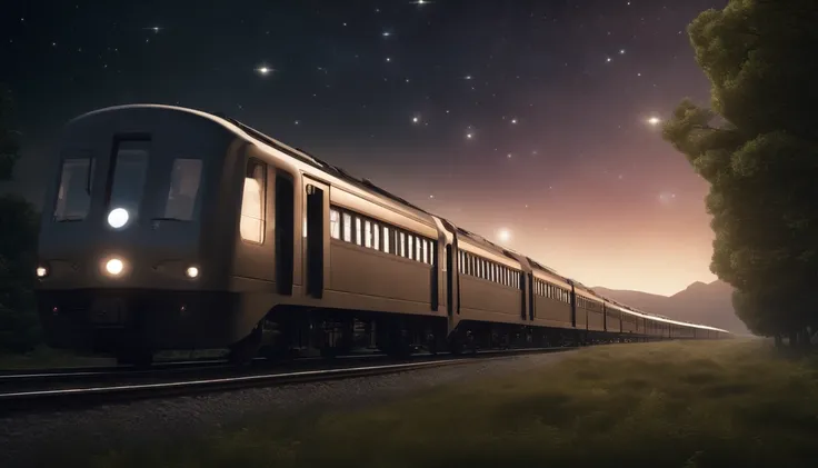 A train that passes through the universe, donde las galaxias y las estrellas estan dispersas, en una atmosfera cosmica y enigmatica, Anime style, Arte digital, aesthetic, graficos detallados y vistosos, graficos en alta calidad, 4k