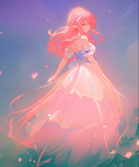 beautiful girl, puffy shimmering layered ballgown, vibrant pastel colors, (colorful), long flowing hair, magical lights, sparkling magical liquid, inspired by Glen Keane, inspired by Lois van Baarle, disney art style, by Lois van Baarle, glowing aura aroun...