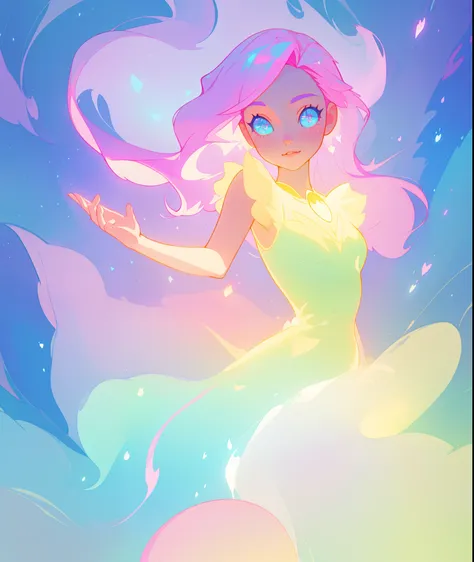 beautiful girl, simple white ballgown, vibrant pastel colors, (colorful), long flowing liquid pink hair, magical lights, sparkling magical liquid, inspired by Glen Keane, inspired by Lois van Baarle, disney art style, by Lois van Baarle, glowing aura aroun...