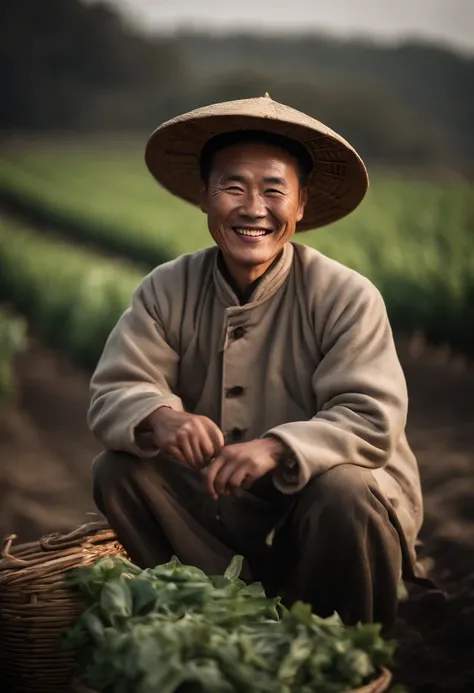 Chinese farmer，Smiling，Wear a Chinese coat