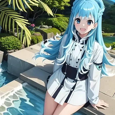 1girl, water blue hair, long hair, white uniform,kanaeru-kobo