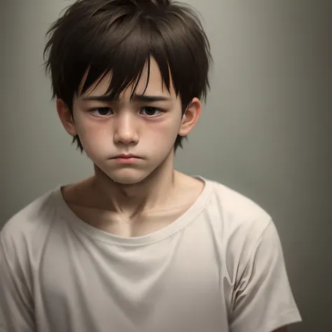 Sad and alone crying young boy