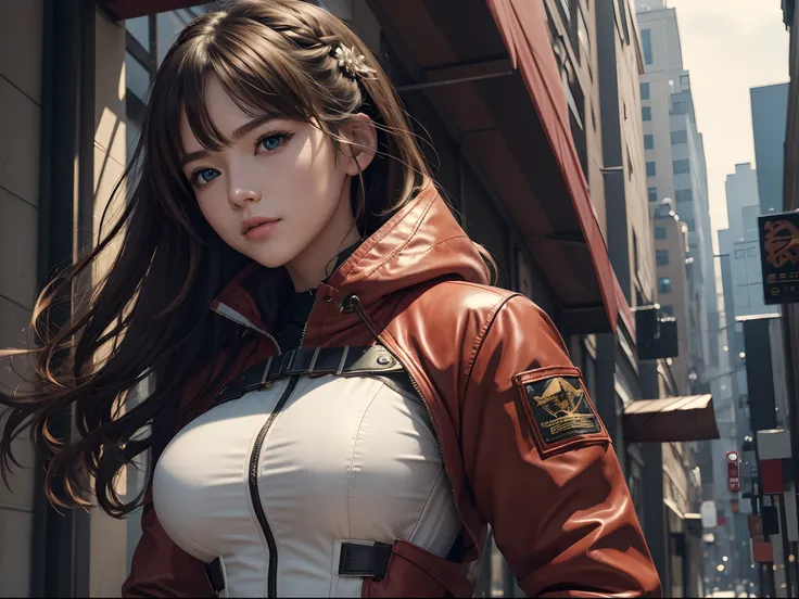 (8K, Best quality, Masterpiece:1.2), Ultra-detailed, Masterpiece, Realistic lighting,Masterpiece, Best quality, Masterpiece, offcial art,Extremely detailed Cg Unity 8K wallpaper,Beautiful detailed eyes, light in face, 1girll, asuka,Upper body, Breasts, pil...