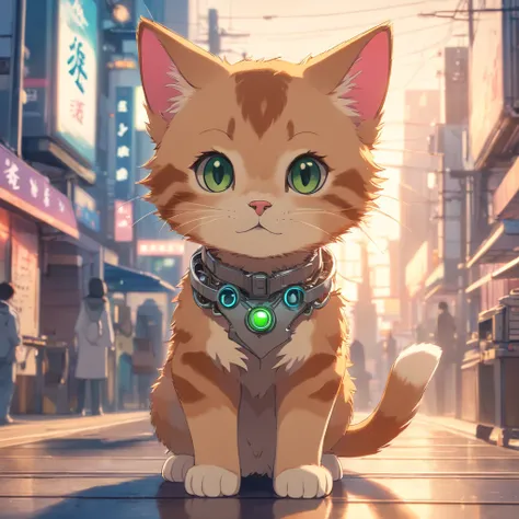 a cute kitten made out of metal, cyborg, cyberpunk style, ((intricate details)), hdr, ((intricate details, hyperdetailed)), cinematic shot, vignette