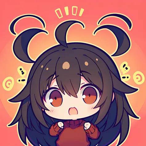 child with、Chibi、((La mejor calidad, alto_resolution, distinto_imagen)),(black hair),(Ahoge), (Cabello absurdamente corto), (cabello ondulado), (brown eyes),(Red sweater) (Cara inocente)