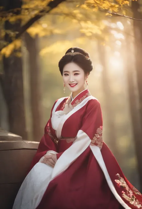 A south Korean adult Princess, wearing South Korean traditional outfit, big breast, smiling, looking superior hot, high quality, masterpiece, 8k ultra HD.