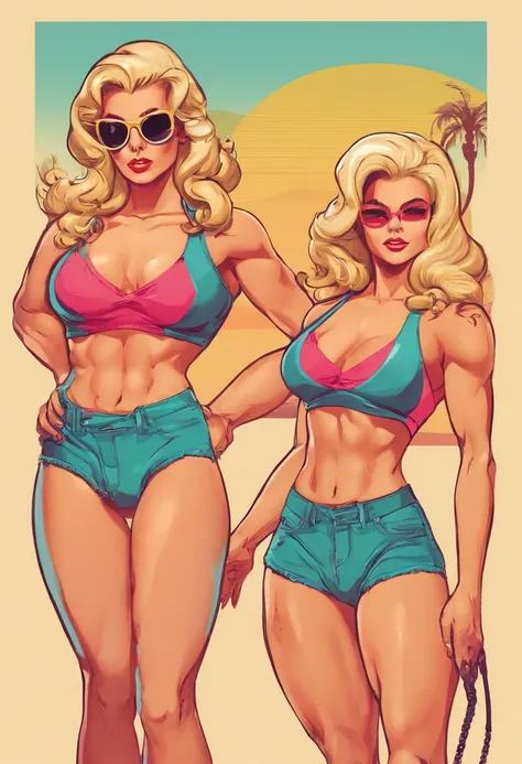 Generar ilustraciones , Glassmorphism, Obra maestra, Best Film, Estilo de la cultura pop, pulpa, QUEBRAR, a 30 years-old woman,rubia,norteamericana, musculosa,Female Bodybuilders,French swimsuit from the 1950s, Mirar amigablemente al espectador, como si la...