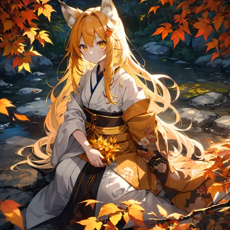 autumnal、the woods、Colored leaves、 hot onsen, sitting on, (top-quality), ((​masterpiece)), (hight resolution), Original, kimono、bathrobe、(extremely delicate and beautiful),((详细的脸))、beautiful finely detailed eyes、Hair that flutters in the wind、hair messy、
1...