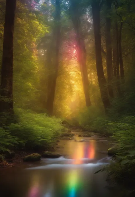 The rainbow path is a tree々And through the rainbow forest, Rainbow Trail, ethereal rainbows, Complex rainbow environment, magical forest backround, enchanted magical fantasy forest, magical forest, Beautiful spectrum of vibrancy, magical fantasy forest, ma...