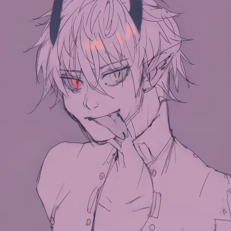 Dibujo de anime de un chico con corbata y una oreja de gato, Chico demonio, Gapmoe Yandere, Ken Kaneki, Gapmoe Yandere Grimdark, Retrato Demonio mitad humano, Es muy amenazante y malvado, Kaneki Ken, Fanart de Demon Slayer Rui, Neferpitou, Demonio masculin...