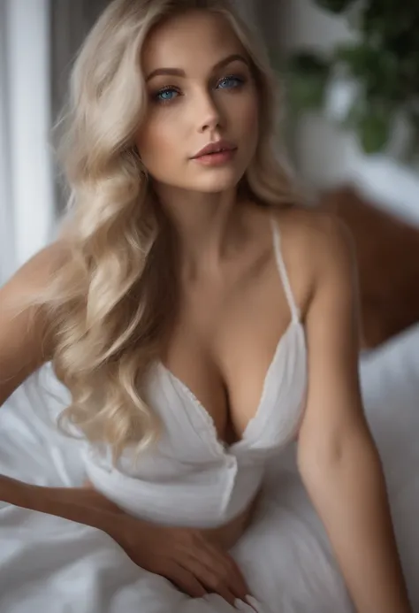 arafed frau voll , Sexy girl with blue eyes, ultra realistisch, Akribisch detailliert, portrait sophie mudd, blonde hair and large eyes, Selfie einer jungen Frau, Augen im Schlafzimmer, Violet Myers, ohne Make-up, Natural makeup, Blick direkt in die Kamera...