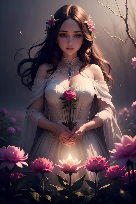 Beautiful dahlia flowers, mystical magical fantasy enchanted ethereal, cinematic shot, cinematic scene, stunning, breathtaking, a sense of magic in the air, magical fantasy, diffused lighting