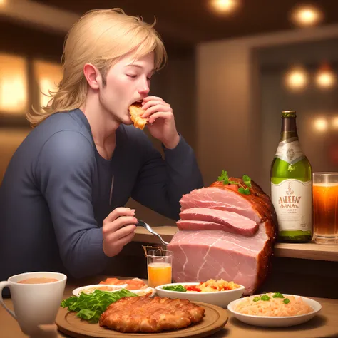 A drunk eating pork