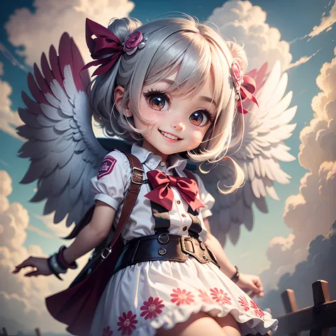 chibi angel club, cheerful, smile, play, light, clouds