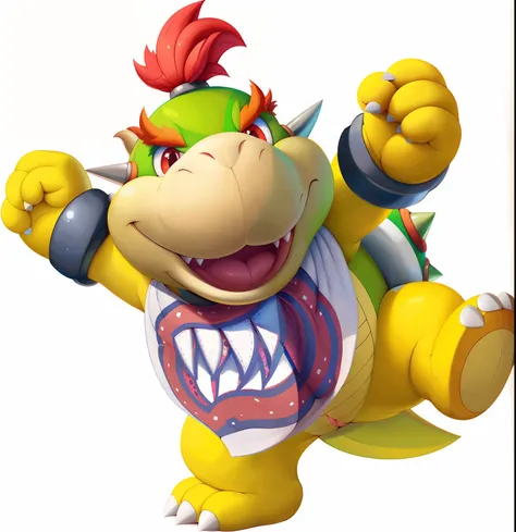 solo, (bowser jr (mario), bib with mouth, red eyes, genital slit), by tricksta, by plattyneko, by dr.bubblebum, by thesecretcave, highly detailed, best quality, 4k