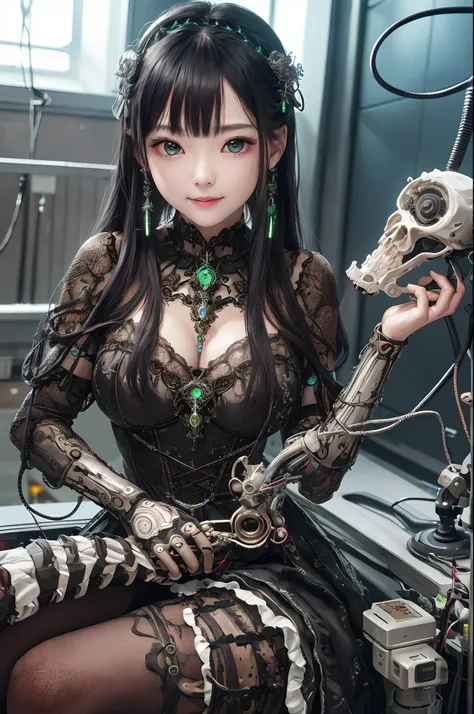 top-quality、​masterpiece、超A high resolution、(Photorealsitic:1.4)、Raw photo、女の子1人、Black hair、glowy skin、1 Mechanical Girl、((super realistic details))、portlate、Global Illumination、Shadow、octan render、8K、ultrasharp、Colossal tits、Raw skin is exposed in cleavag...