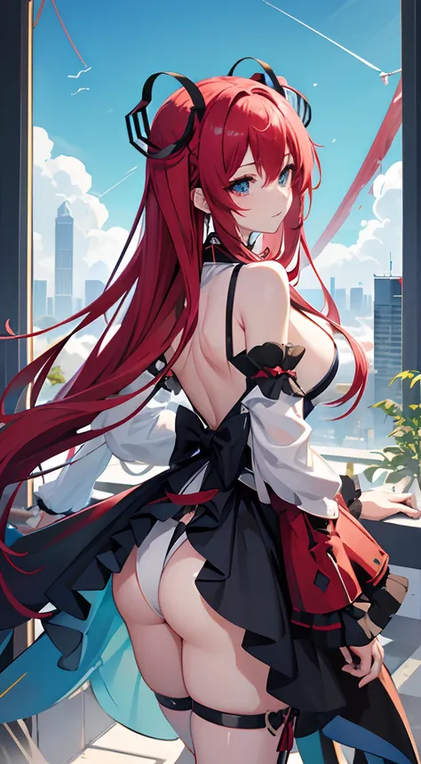 miku hatsune、Build weapons with your own blood、fight、Blood droplets、Red scythe、night skyscraper、Anime Face、glareing、Erotic costumes、Braless、big butts、open ones legs、flying though the air、detailed buttocks、A detailed face、Very big ass、Red Lolita Clothes