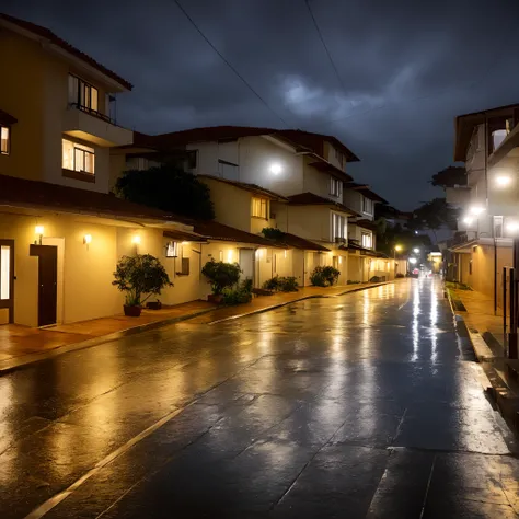 home baixo a chuva com um guarda chuva de noite em um corredor de uma cidade