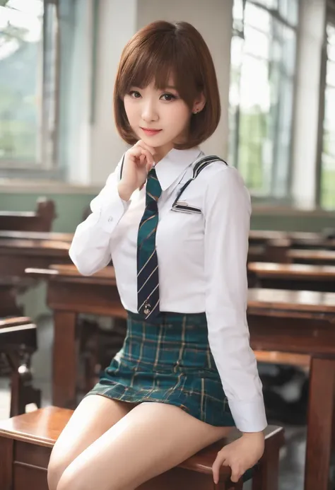 校服、high socks、Shorthair、kawaii faces、‎Classroom、Tight uniform、Spread your legs apart、Spread your legs boldly、Tight uniform、embarassed expression、plaid skirts、White shirt、neck tie、The pubic area is clearly visible、No Underwear、hi-school girl、Pubic hair is v...