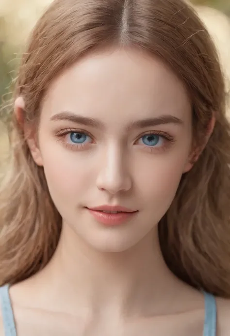 Ultra photo realsisim，Light blue thin long dress，poster for，Hyper-realistic，Hyper Real，Gaze at an 18-year-old girl in the distance，Blonde hair，Sapphire eyes，Delicate facial features1.3，Delicate fingers，The eyes are hopeful，ssmile，（Sunshine 1.5）Super light ...