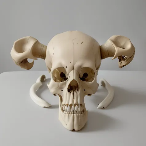 there is a blue skull with two horns and a skull with a skull ring, there is a skull over a table, anatomically correct skeleton, skull protruding from face, human skull, skull, skulls are lying underneath, ((skull)), skull bones, a skull of an alien creat...