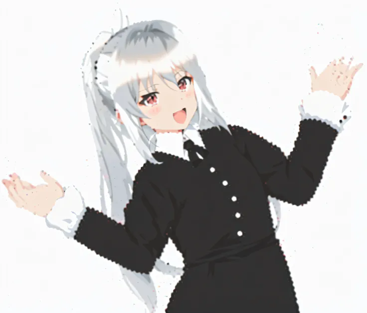 Anime girl in black dress with white collar and long hair, Silver hair (Ponytail), silver hair girl, Girl with white hair, :14 80s anime style, Girl Silver Hair, white  hair, anime girl wearing a black dress, anime moe art style, white  hair, nyaruko-san, ...