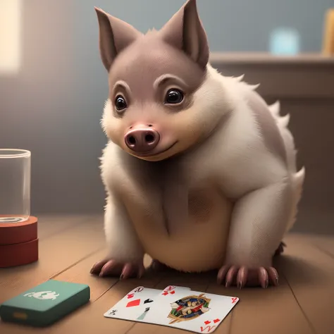 Um porco jogando cartas