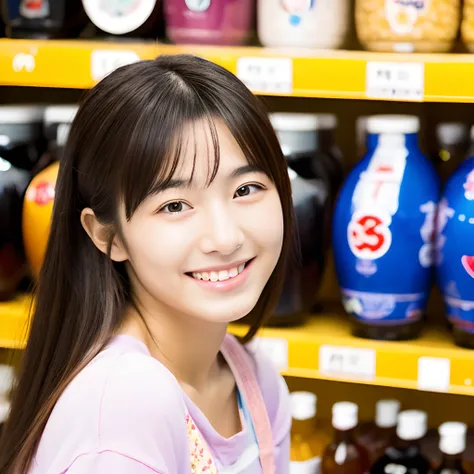 High quality, 20 years old smiling Japan woman in the shop,512✕512で描いて