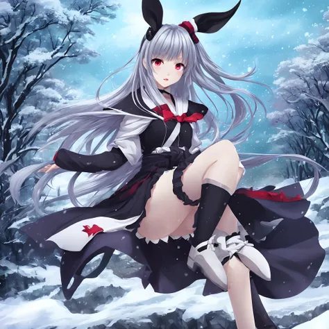 Hell Girl Dark Demon Aikaze Silver Hair Japan Cartoon Style Background Sakura Snowstorm Cute Beautiful Legs