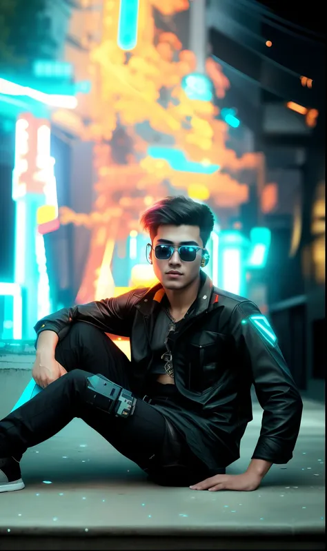 Change background cyberpunk handsome boy, realistic face, 8k, ultra realistic,