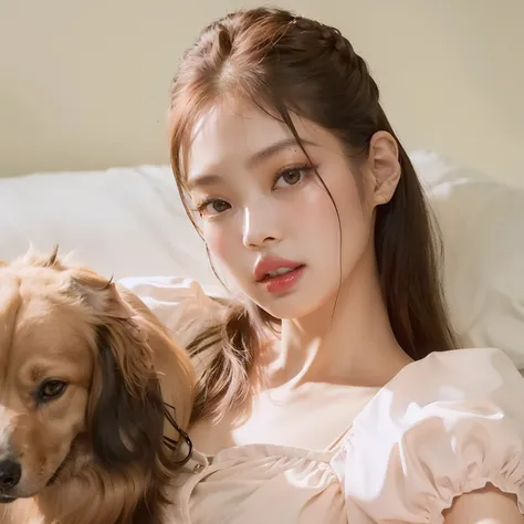 Mujer de Araffe acostada en una cama con un perro en su regazo, Blackpink Jennie, Parque Roseanne de Blackpink, Jossi de Blackpink, Retrato de Jossi de Blackpink, Heonhwa Choe, Hermosa mujer surcoreana, Jaeyeon Nam, Lee Ji - Eun, Lee Ji-eun, Parque Ji-min,...