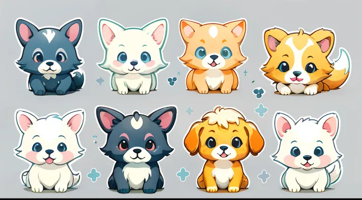 Group of cute dogs, watercolor paiting, Simple background, Minimal, Cute, Tiny, pastel color, Vector style,