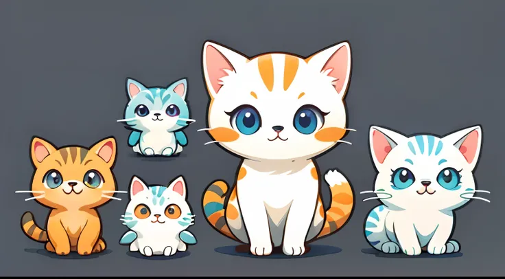 Group of cute cats, watercolor paiting, Simple background, Minimal, Cute, Tiny, pastel color, Vector style,