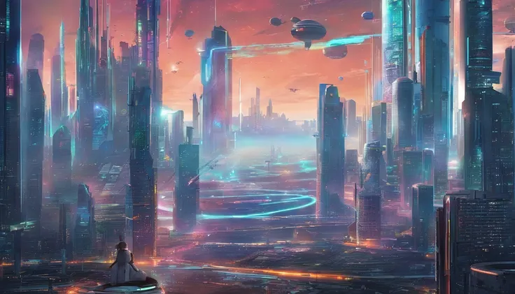 cyber punk perssonage、Cidade futuristica、planet earth、Skyscraper Cloud-piercing cyberpunk.ＳＦart by、Utopian city、megacity、Dream、top-quality、tmasterpiece、Beautiful futuristic city