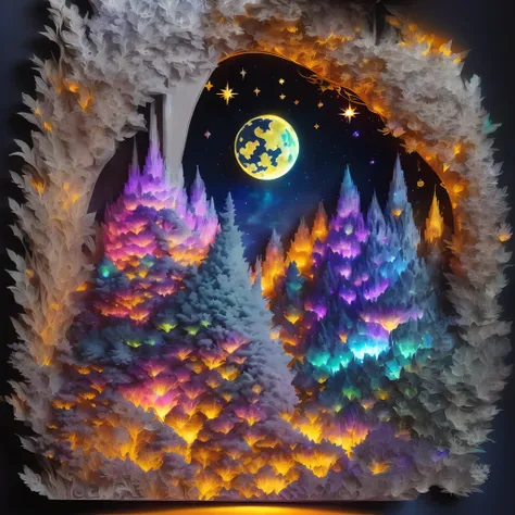 (Star of Cybertron, kosmos, Mechanical City, Transformers, Mechanical Forest, themoon, Future tech landscape, A futuristic),(paper art,Quilted paper art,geomerty),(Extremely colorful, Best quality, Detailed details, Masterpiece, offcial art, movie light ef...