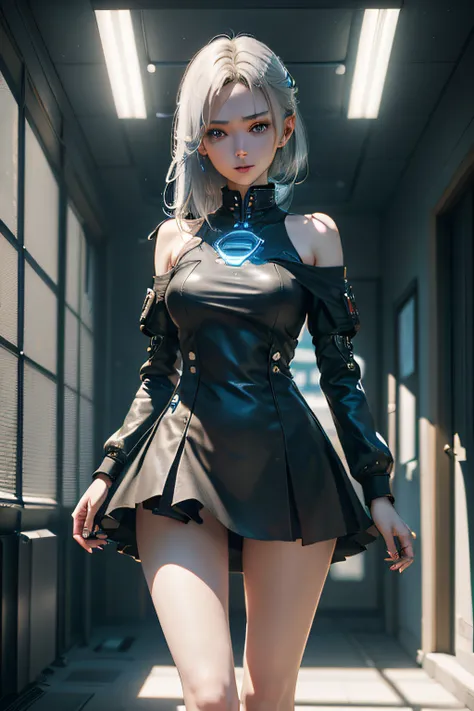 ((top-quality)), ((​masterpiece)), (detaileds:1.4), 。.。.3D, Blue Eyes Slender、Short skirt with blue LED、Beautiful Cyberpunk Woman Image,nffsw(HighDynamicRange),Ray traching,NVIDIA RTX,Hyper-Resolution,Unreal 5,Sub-surface scattering,PBR Texturing,Postproce...