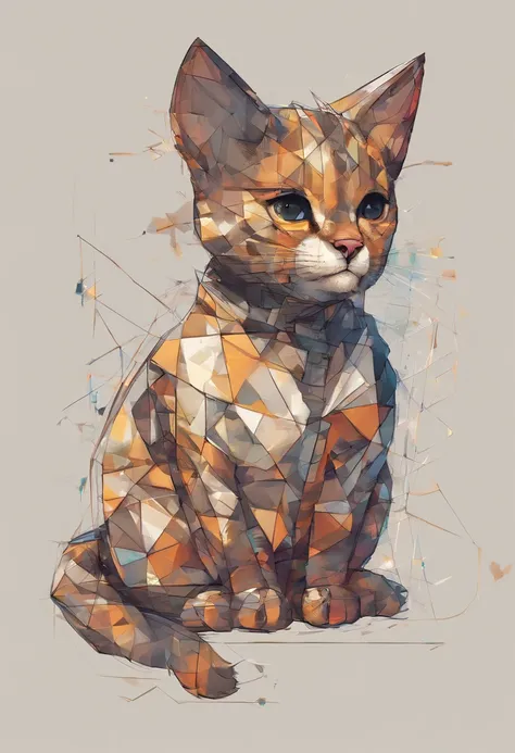 (Brindle Cat  ),(Best Pose),(best angle), (Better self-expression), Eduardo Cobra acolchoamento ,multidimensional geometric wall PORTRAIT, art, chibi,yang08k, beutiful, coloration,